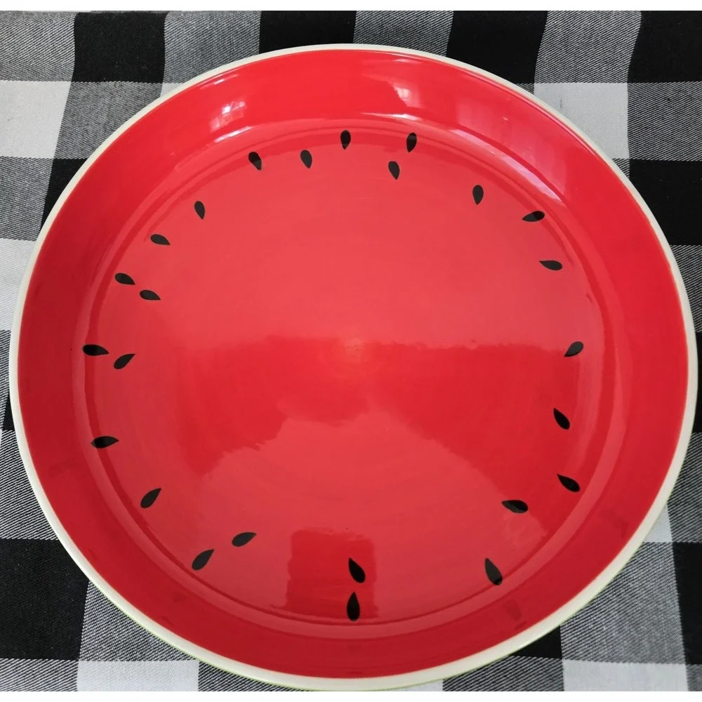 Darmaw Glossy Watermelon Themed Ceramic Large Shallow Bowl & Pitcher